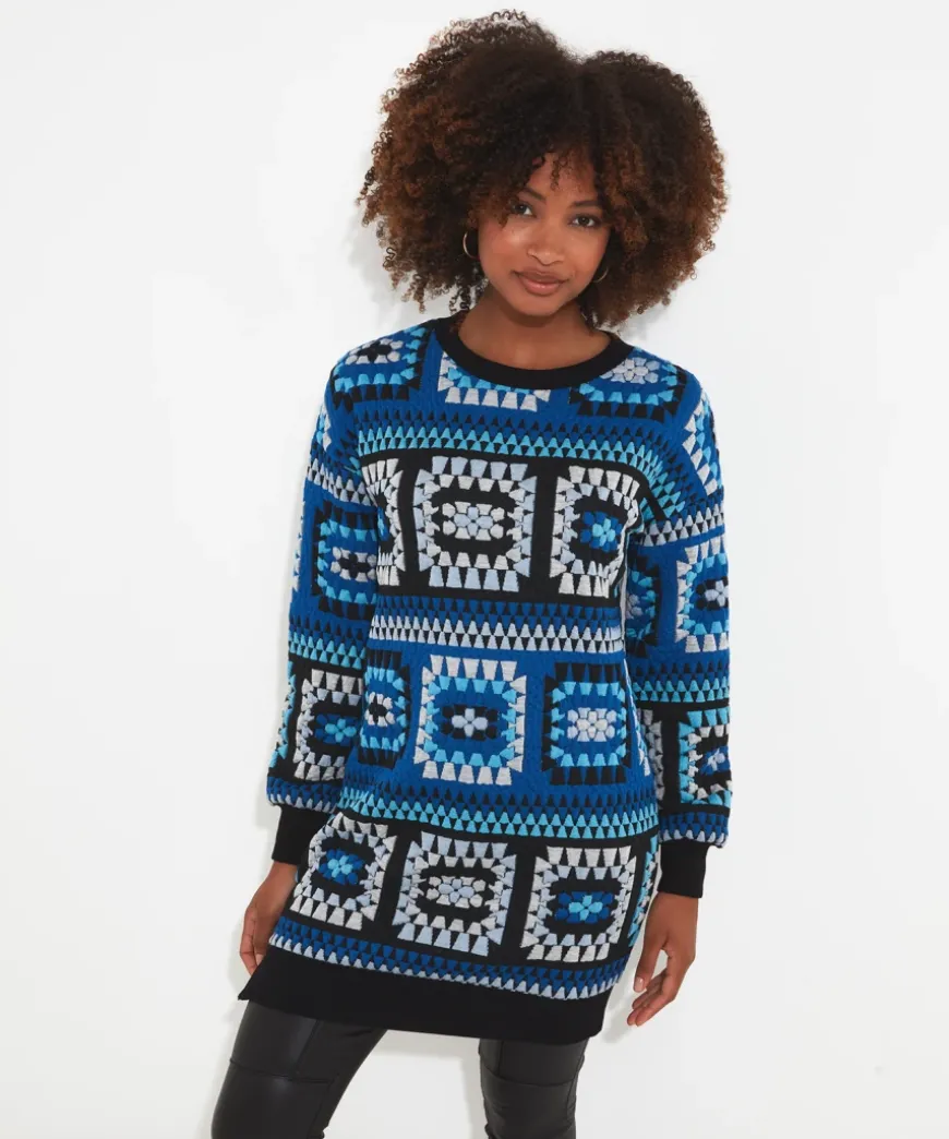 Crochet Effect Sweat Tunic Dress