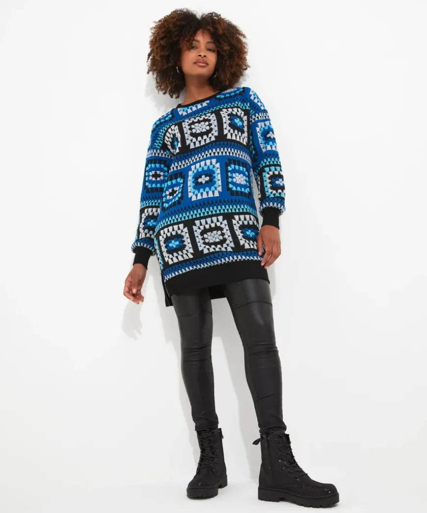 Crochet Effect Sweat Tunic Dress