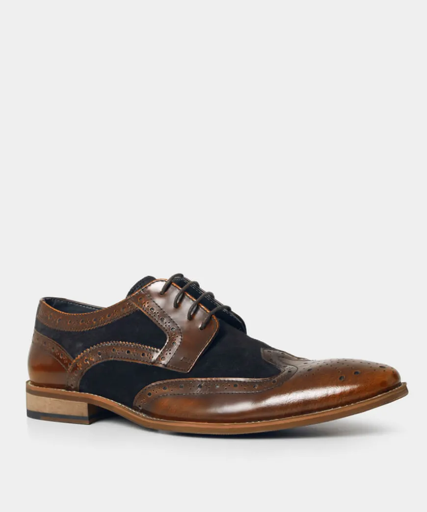 Dapper High Shine Leather And Suede Brogues