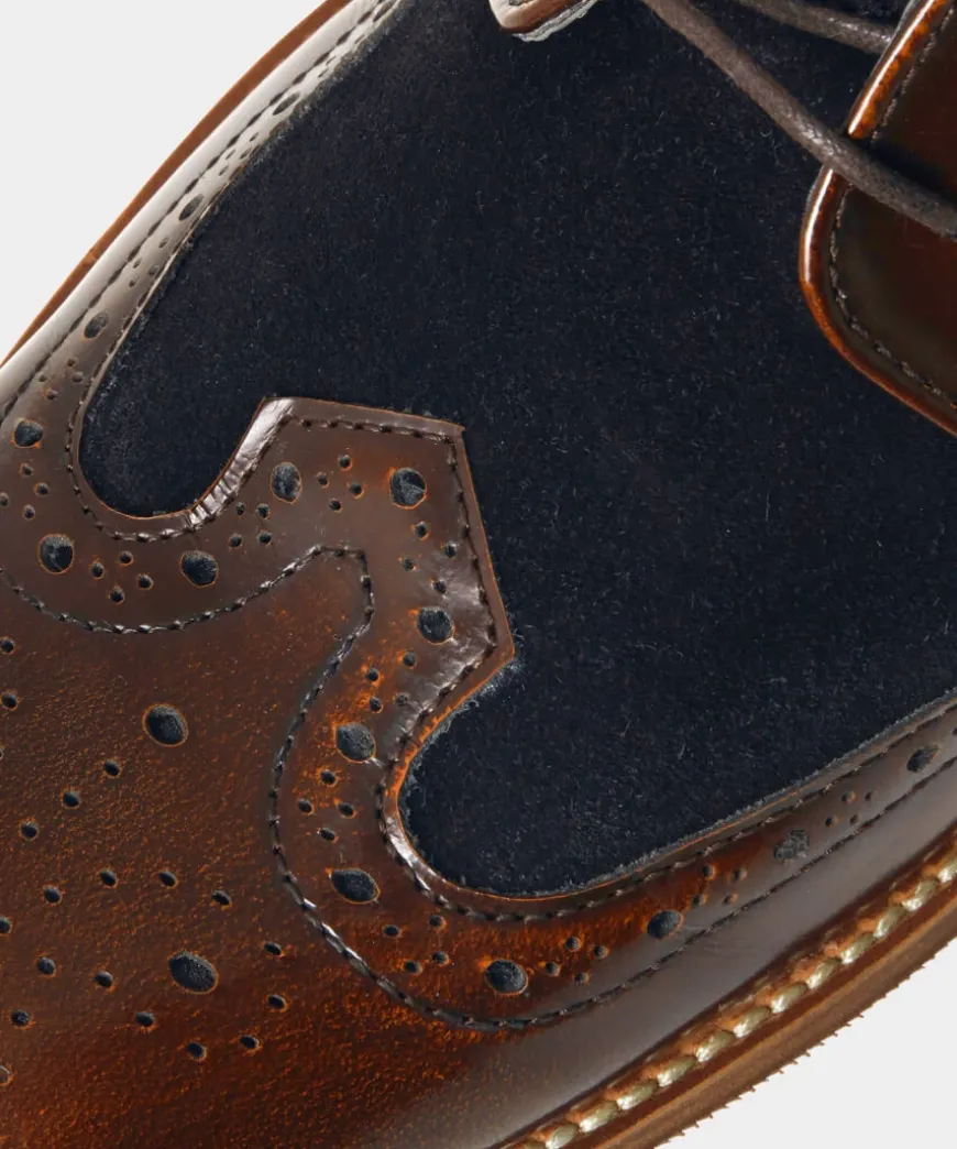 Dapper High Shine Leather And Suede Brogues