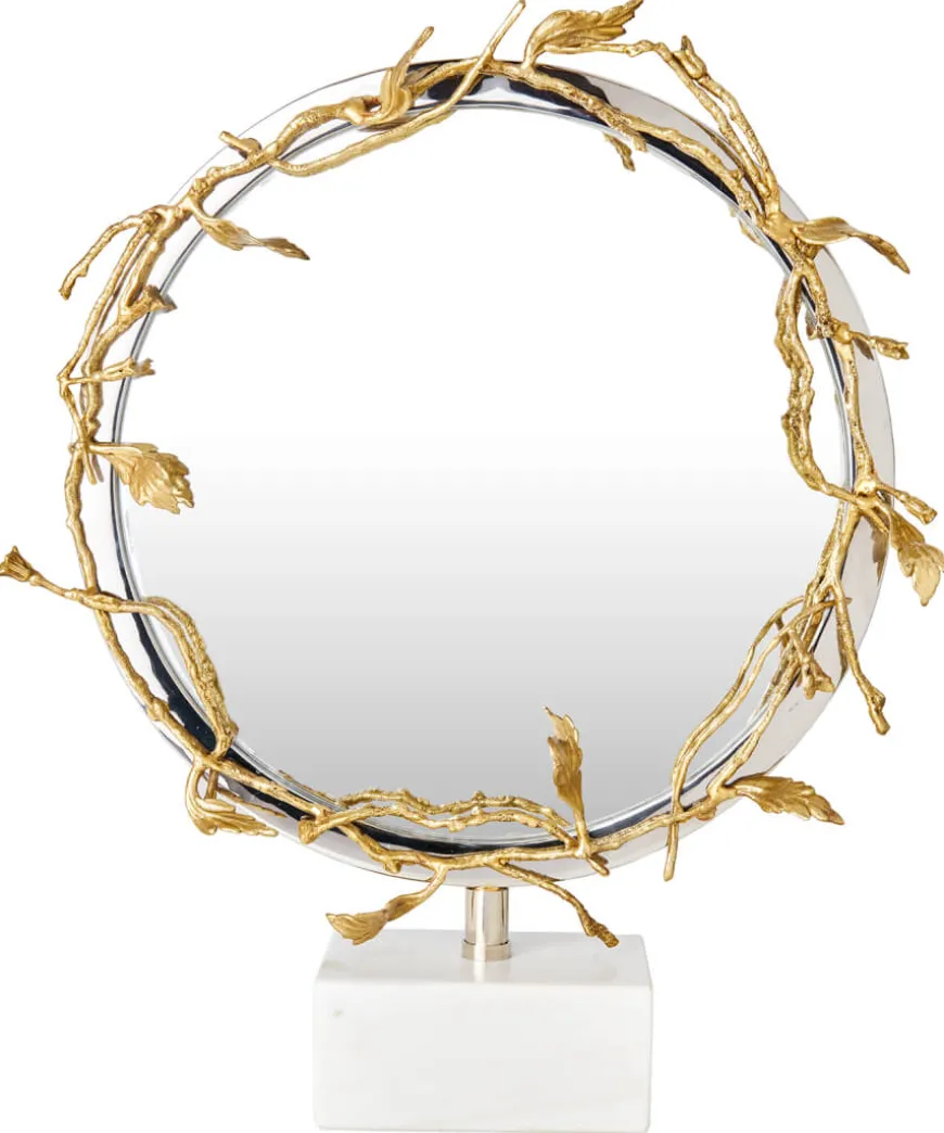 Nouveau Brass Table Mirror With Stone Base