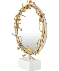 Nouveau Brass Table Mirror With Stone Base