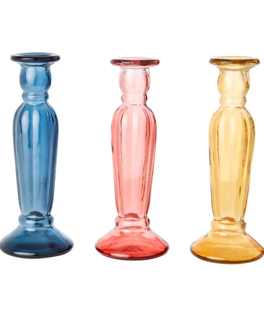 Pack Of 3 Recycled Glass Tall Candle Holders