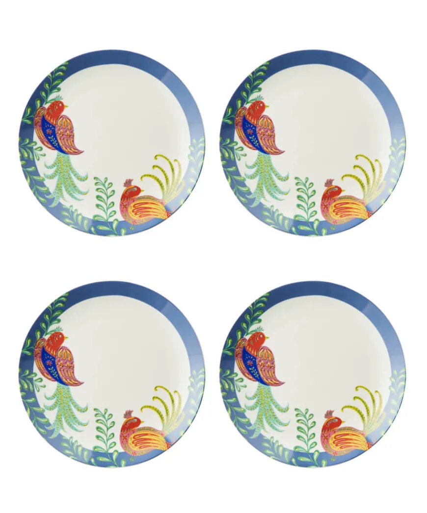 Set Of 4 Folk Floral Dinner Plates