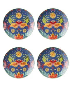 Set Of 4 Folk Floral Side Plates
