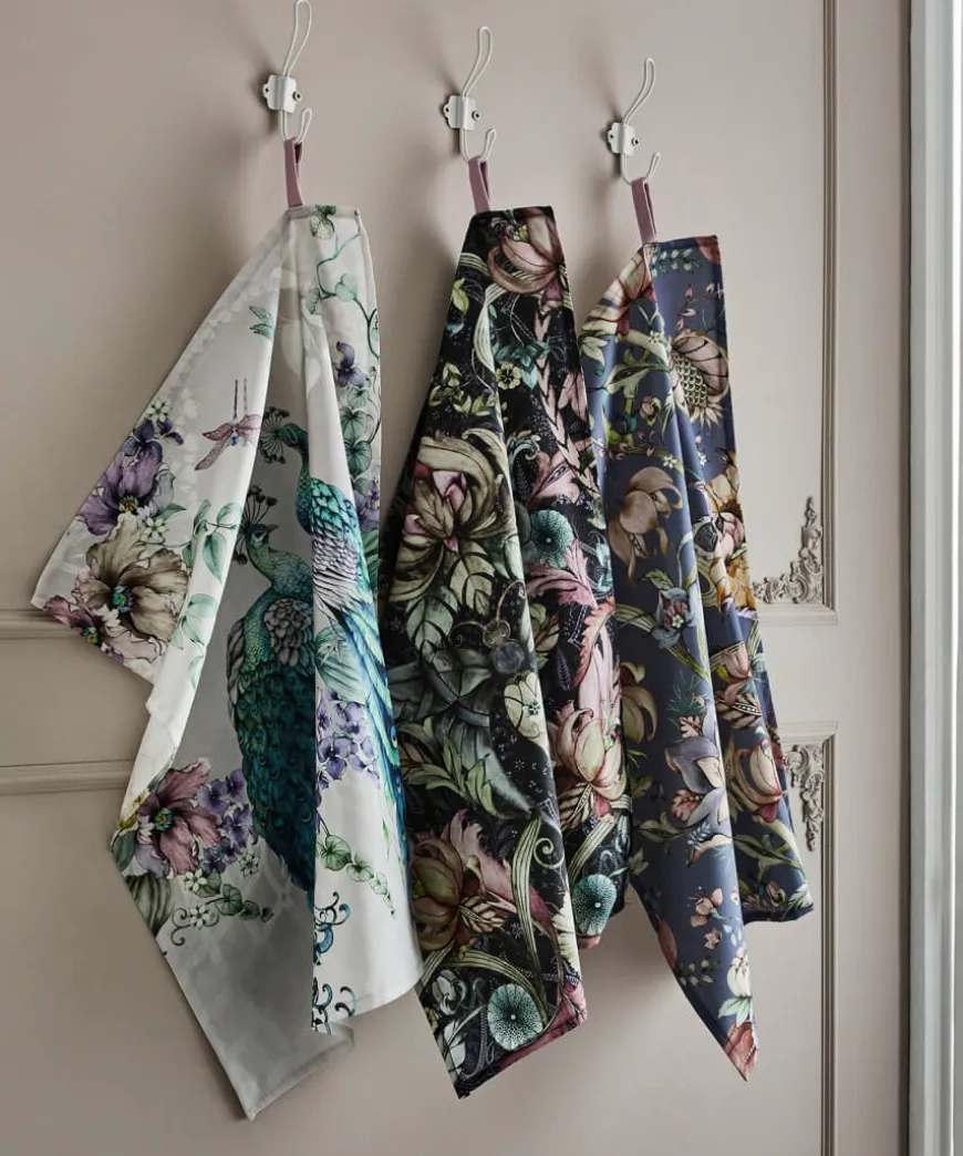 Set Of 3 Nouveau Print Teatowels