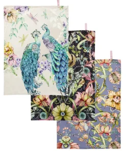 Set Of 3 Nouveau Print Teatowels